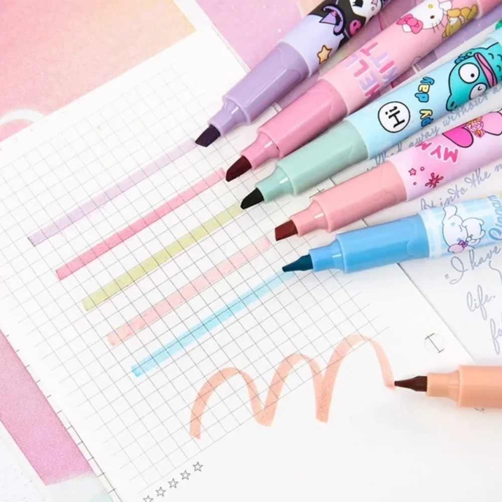 Sanrio Characters Cute Fluorescent Highlighter Pens, Set of 6, Kawaii, New